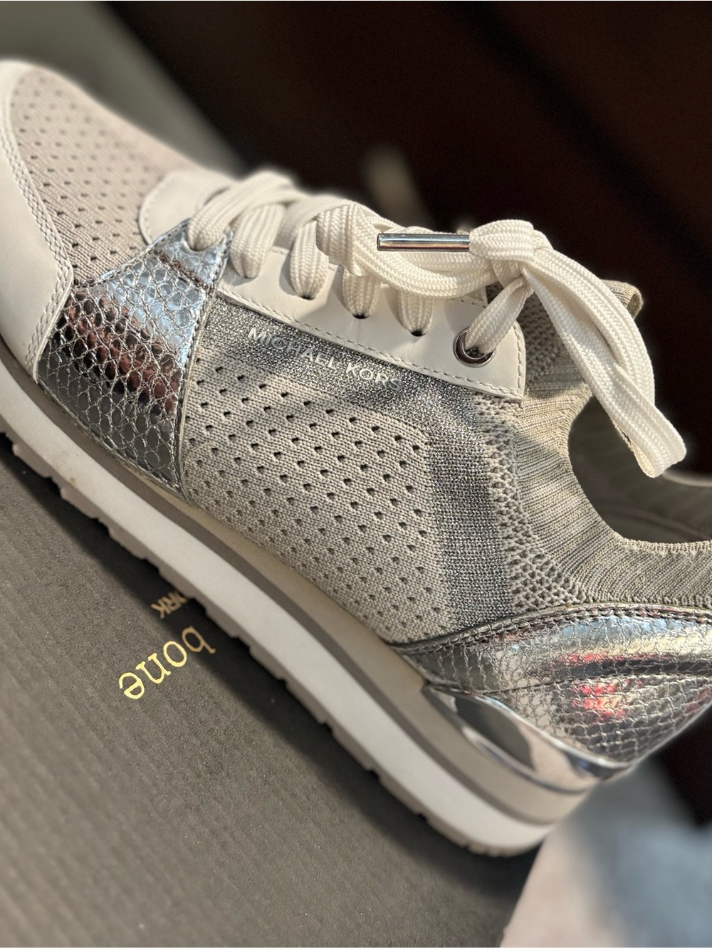 Michael Kors Silver and Light Gray Women's Sneakers - Picture 2 of 7